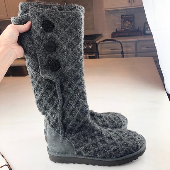 UGG Shoes - UGG Classic Lattice Cardy Knit Tall Boot Charcoal